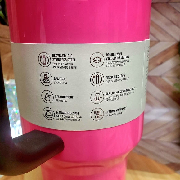 Electric Pink Neon Stanley 40 oz.  Quencher Tumbler NEW 🖤💕 - Picture 10 of 11